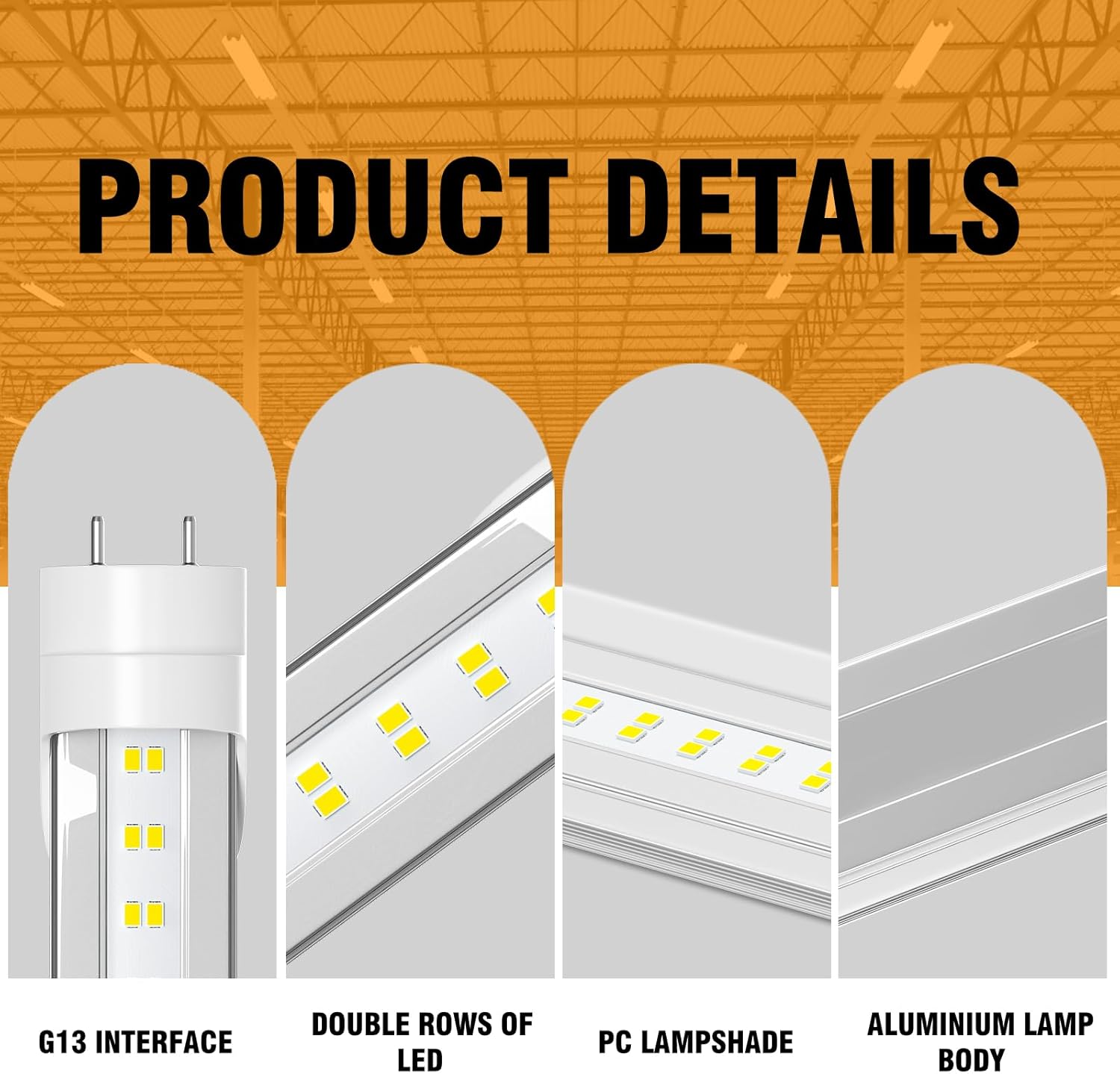 T8 Led Bulbs 4 Foot - F32T8 28W 4000 Lumens(Super Bright) 5000K, T8 T10 T12 4ft Flourescent Tube Led Replacement, Ballast Bypass, Type B, Dual-End Powered, Daylight 10 Pack