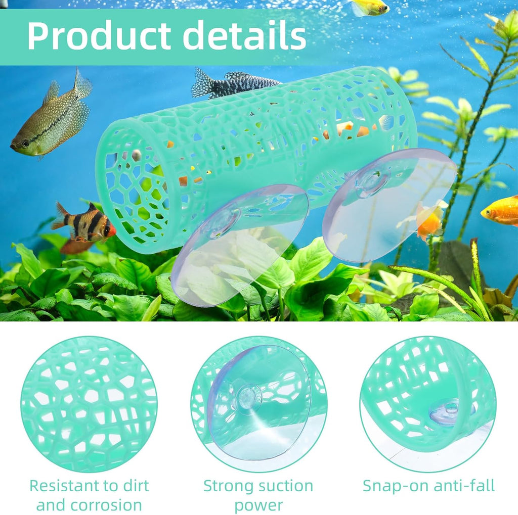 Green Betta Tunnel, Betta Cave with Suction Cups, Plastic Bettas Tank Accessories, Safe Aquarium Decor for Small Fish & Shrimp, Small Fish Toys Hideout Play Area