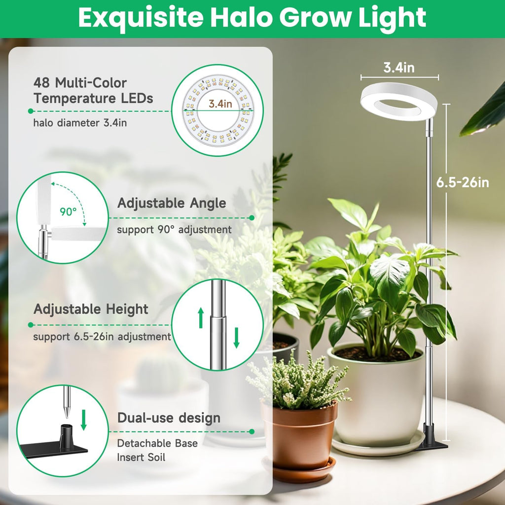 Grow Lights for Indoor Plants,Full Spectrum Plant Lights for Indoor Growing with 3/9/12H Timer, 3 Color Modes, 10 Brightness, 6.5"-26" Height Adjustable Small Grow Light, 2 Pack(3.4in)