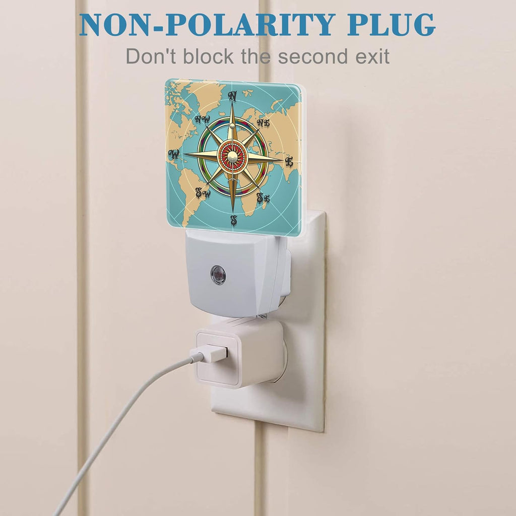 Plug in Night Lights Classic Vintage Nautical Wind Compass Night Light with Dusk to Dawn Sensor Night Light for Kid Girls Boys Women Room Decor, Hallway, Kitchen, Bathroom, Nursery, Stairs