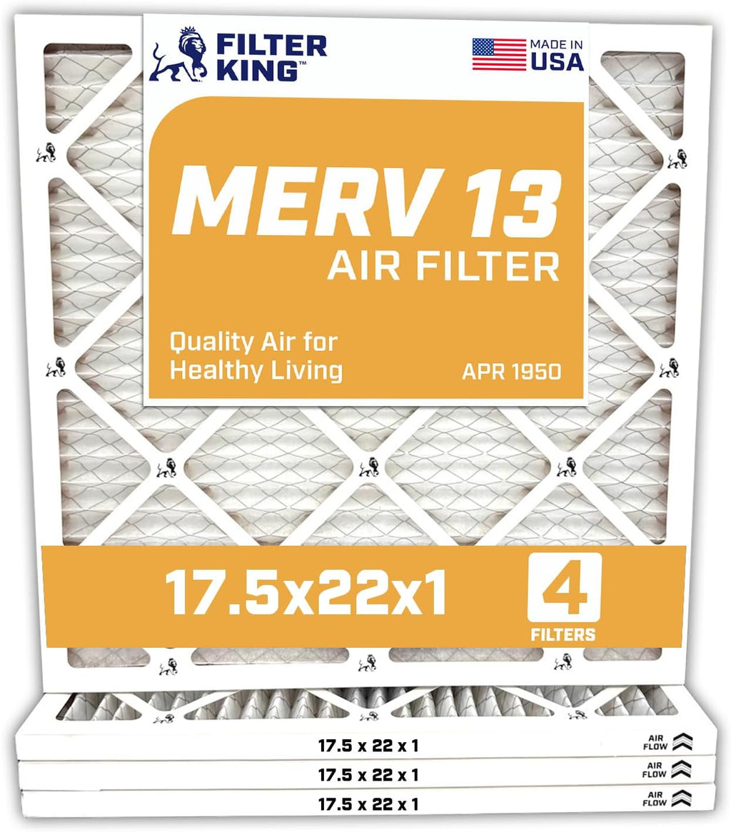 Filter King 17.5x22x1 Air Filter | 4-PACK | MERV 13 HVAC Pleated A/C Furnace Filter | MADE IN USA | Actual Size: 17.5 x 22 x .75"