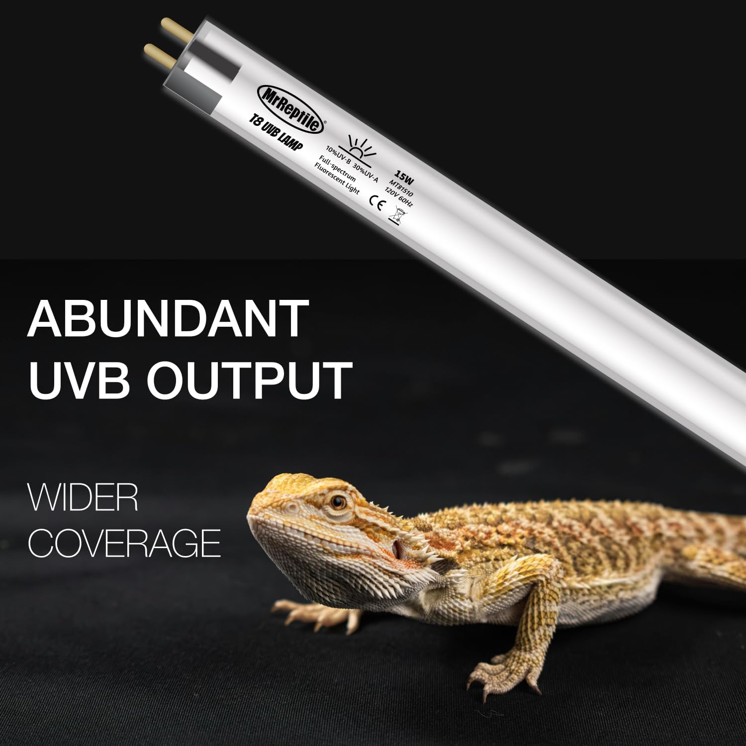 T8 UVB Reptile Light Kit, 15W UVB Light Fixture and 10.0 UVB Lamp Bulb Kit, for Desert-Dwelling Reptiles, Bearded Dragon UVB Light 18 inches