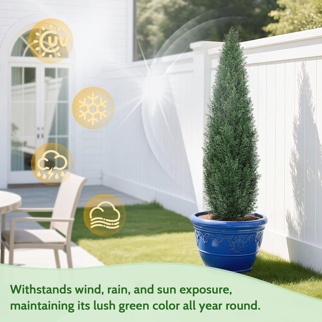 Artificial Cedar Topiary Trees for Outdoors, 4FT UV Resistant Faux Potted Cypress Plants, Set of 2 Realistic Fake Potted Topiary Plants for Home Porch, Garden, and Entryway Decor