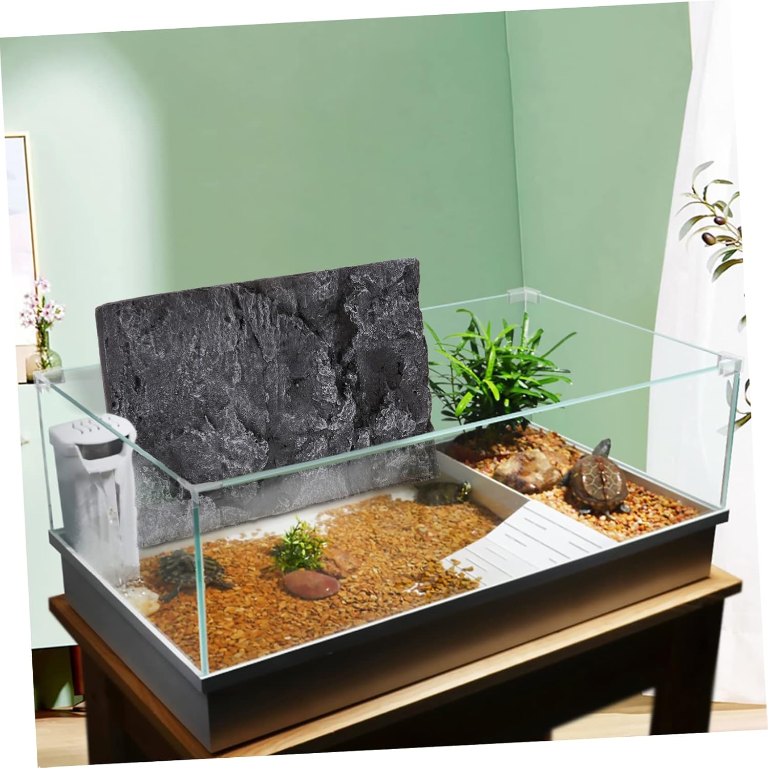 TEHAUX Turtle Tank Decorative Board 3D Natural Background Reptile Glass Terrarium Tank 3D Aquarium Background Board Background for Reptile Tank Snake Stone Wall Panels Bracket Foam Desert