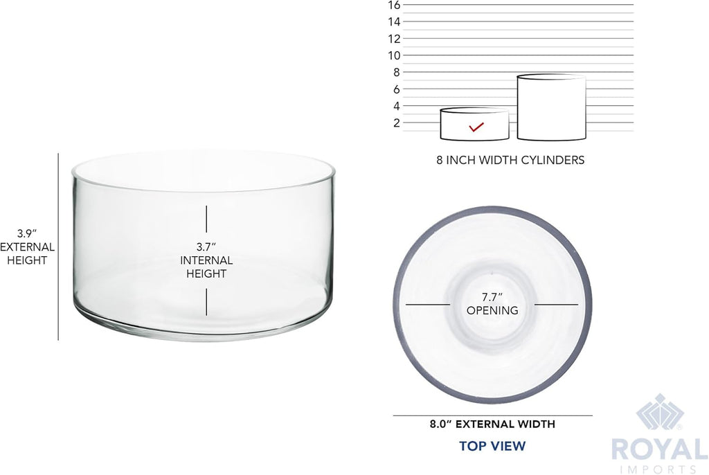 Royal Imports Flower Glass Vase Decorative Centerpiece for Home or Wedding - Cylinder Shape, 4" Tall, 8" Opening, Clear