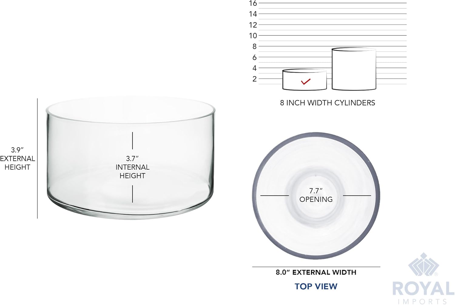 Royal Imports Flower Glass Vase Decorative Centerpiece for Home or Wedding - Cylinder Shape, 4" Tall, 8" Opening, Clear