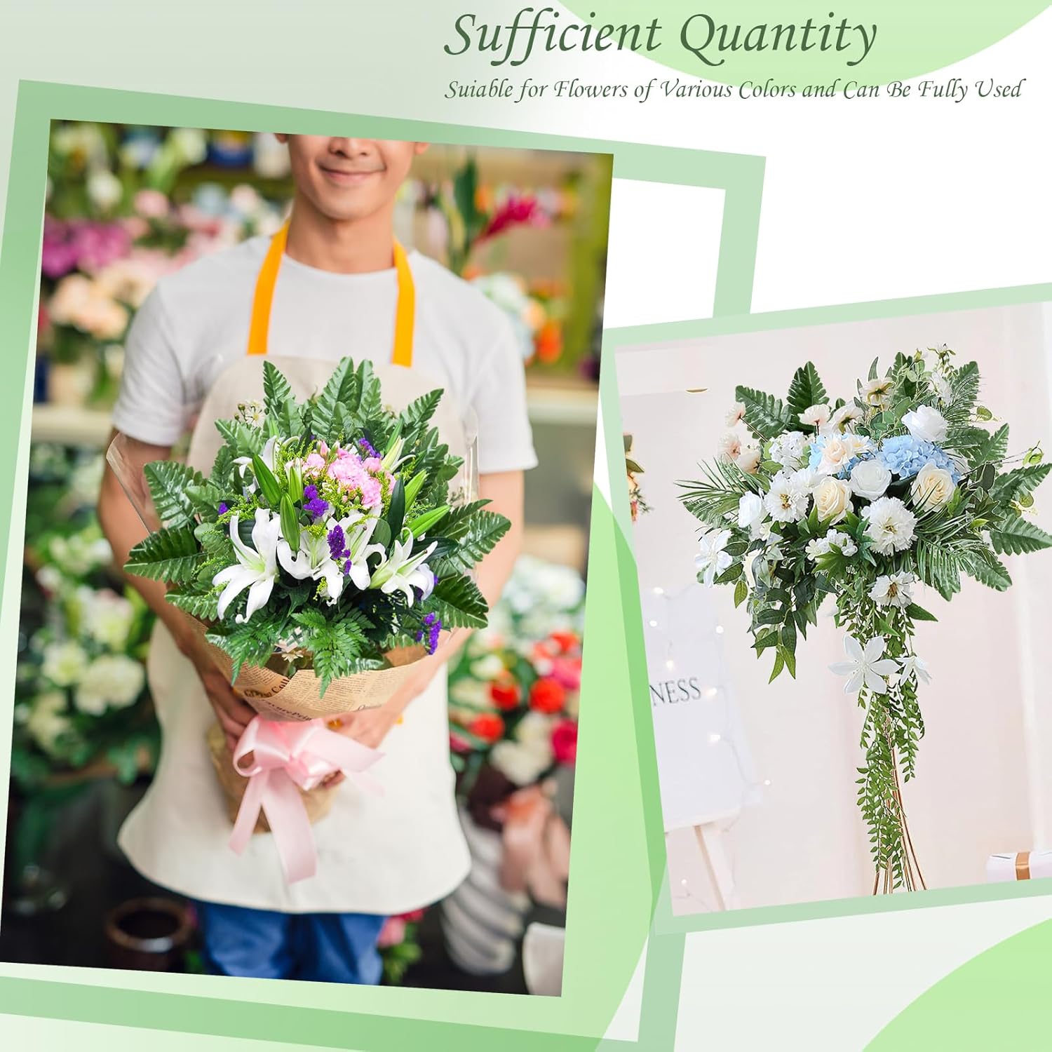 XONOR Artificial Silk Leaf Fern - Artificial Fern Leaves Stem Faux Greenery Plant for Cemetery Grave Headstone Wedding Home Garden Decoration (100Pcs, Dark Green)