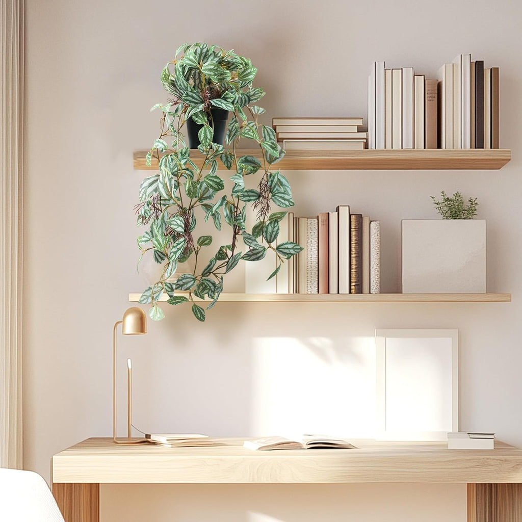 Artificial Hanging Ivy Plants Realistic 3D Watermelon Texture Fake Peperomia Leaves Faux Potting Vine Green Plants for Indoor Outdoor Home Garden Decor