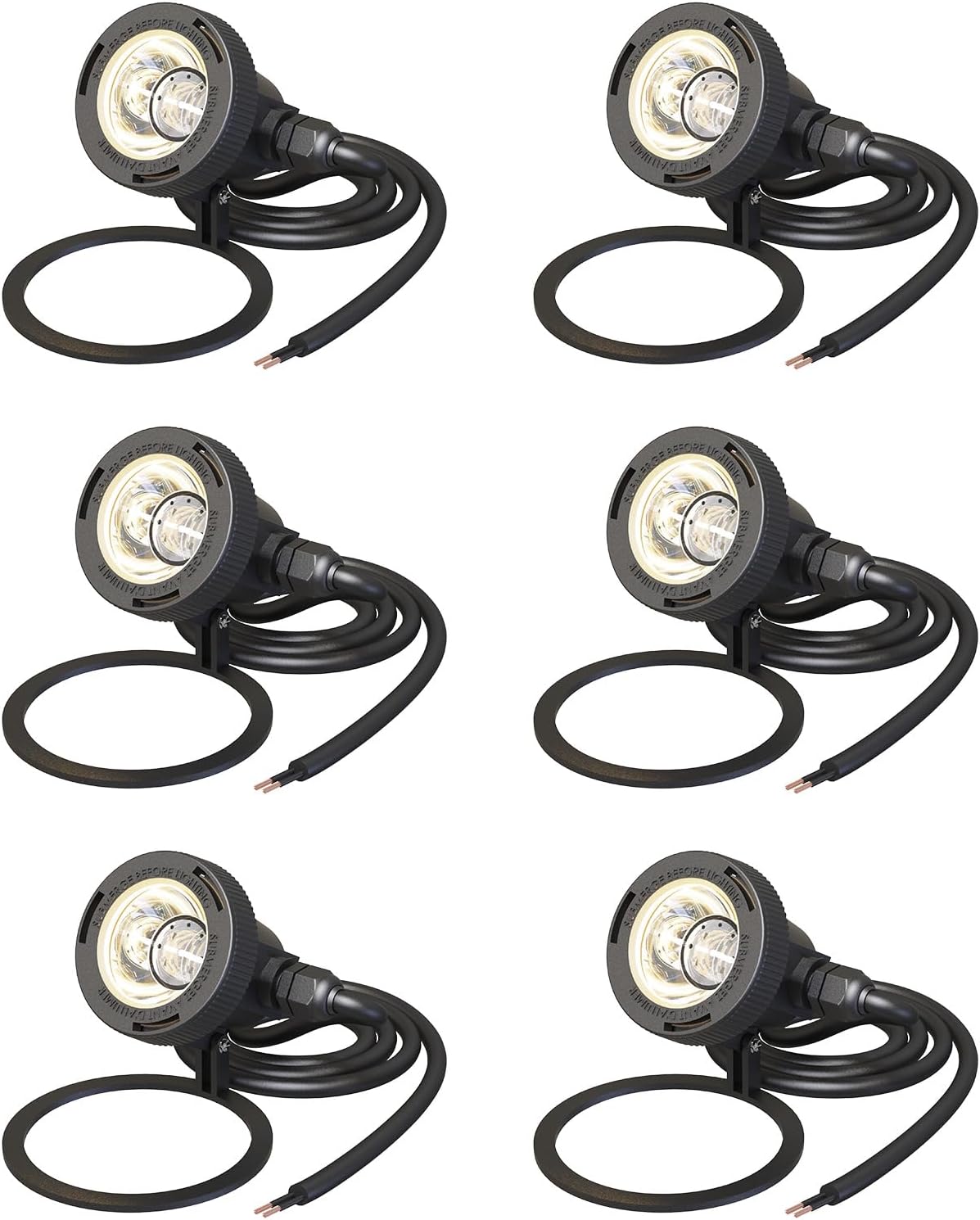 Low Voltage Pond Lights 6PK Landscape Lighting Submersible Light 2900K Warm White 5.4W 135 Lumens Underwter Lights Floodlight with 15FT Wire for Swimming Pool, Fountain, Pond