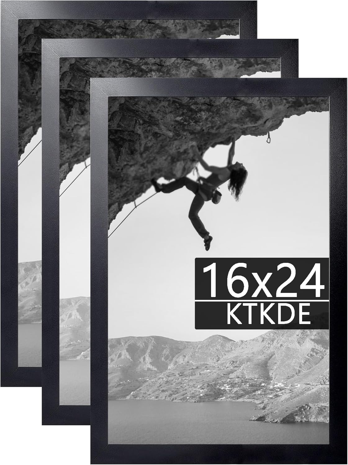 KTKDE 16x24 Picture Frame Wooden Black 3 Pack,Poster Frames with Polished Plexiglass, Wall Hanging Large Studio Gallery Photo Frames Decorating for Minimalist Style Suitable,Any style Best gift