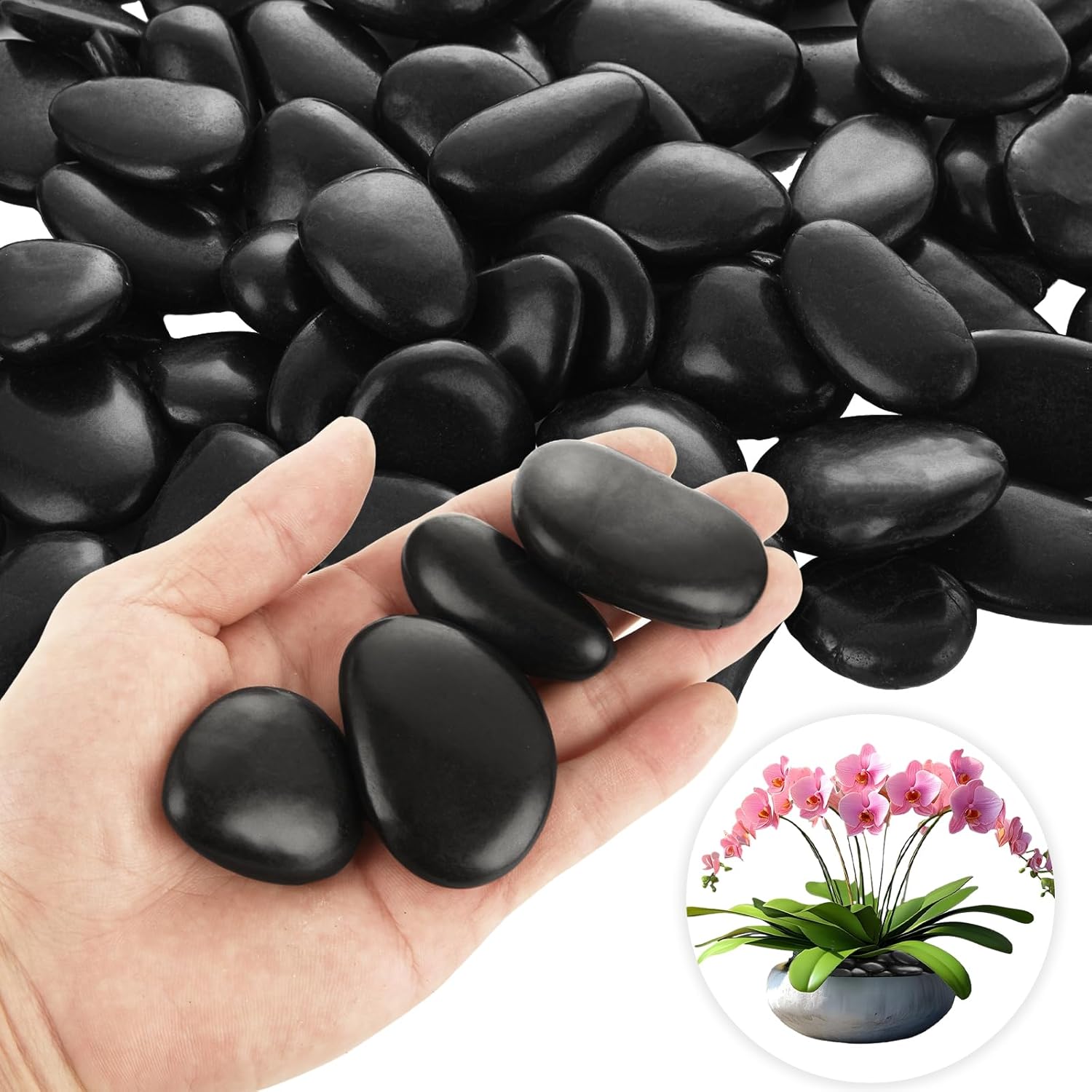 DAJAVE 10lb Black River Rocks for Landscaping, 1-2Inch Polished Pebbles for Plants, Natural Decorative River Pebbles, Large Plant Rocks for Gardens, Landscape, Outdoor Decoration