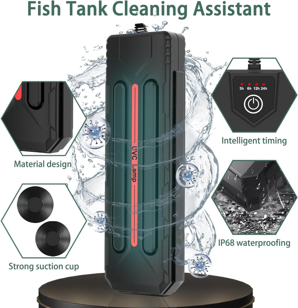 Aquarium Clean Light,20W Double Tube Clean Light with Timer, Fish Tank Aquarium Green Water Cleaning Lamp，Submersible Waterproof Lamp for Filter Tank Sump Swim Pool