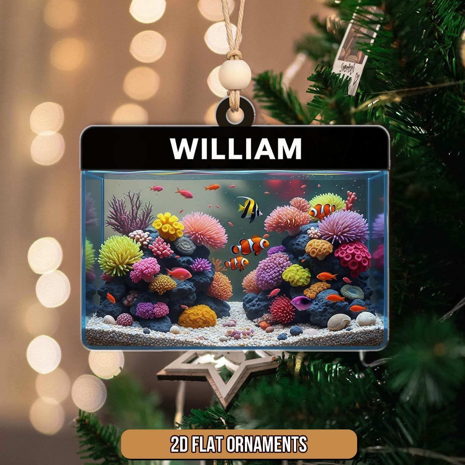 Personalized Fish Tank Ornament - Fisherman Aquarium Ornaments Christmas Tree Decor - Aquatic Hanging Xmas Decorations Gift for Fish Lovers