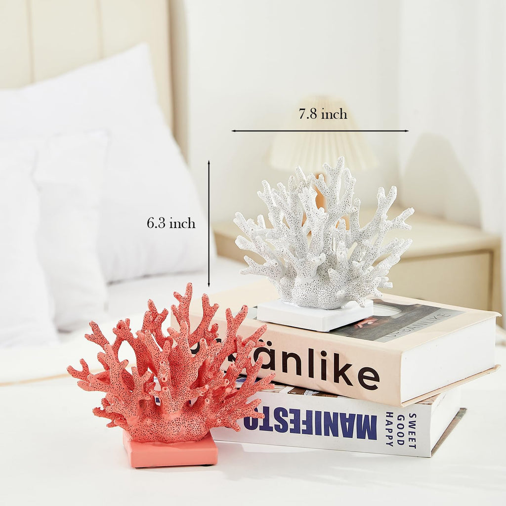 Pink Coral Décor, Nautical Red Coral Reef Decorations for Home, Marine Style Decoration, Ocean Themed Cabinet Shelf Tabletop Decor (Pink)