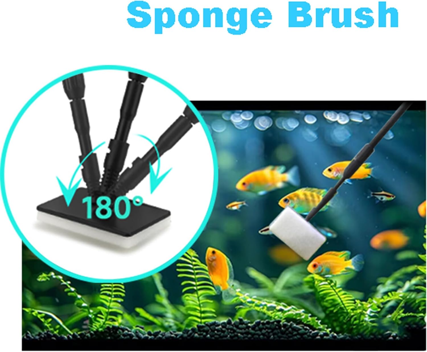 Carefree Fish 4IN1 Aquarium Cleaning Tools Long Handle Adjustable Length 18~24Inch Fish Tank Cleaner Kit Algae Scraper Scrubber Brushes Set
