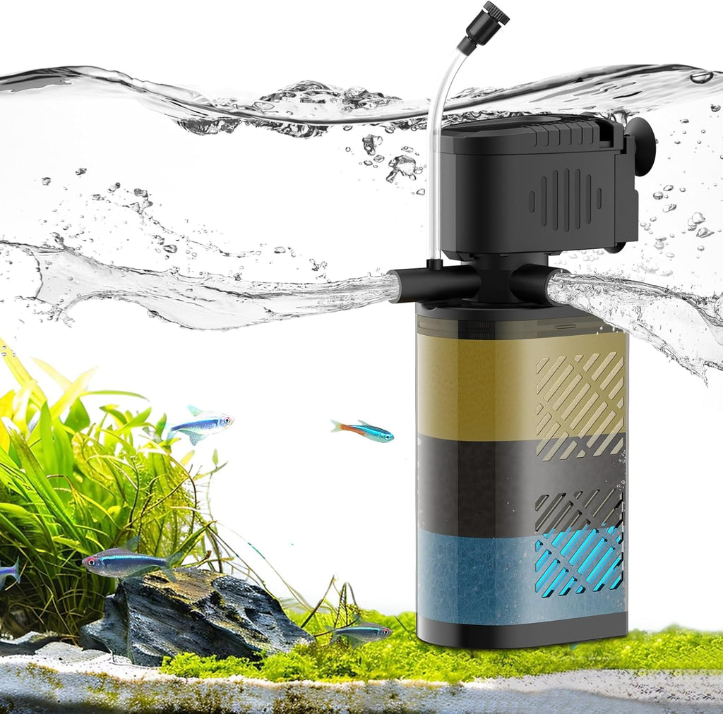 Aquarium Filter for 20-60 Gallon Tanks, Internal Fish Tank Filter, Powerful Submersible Pumps Fish Filter, Turtle Tank Filter, with Dual Water Outlet & Aeration