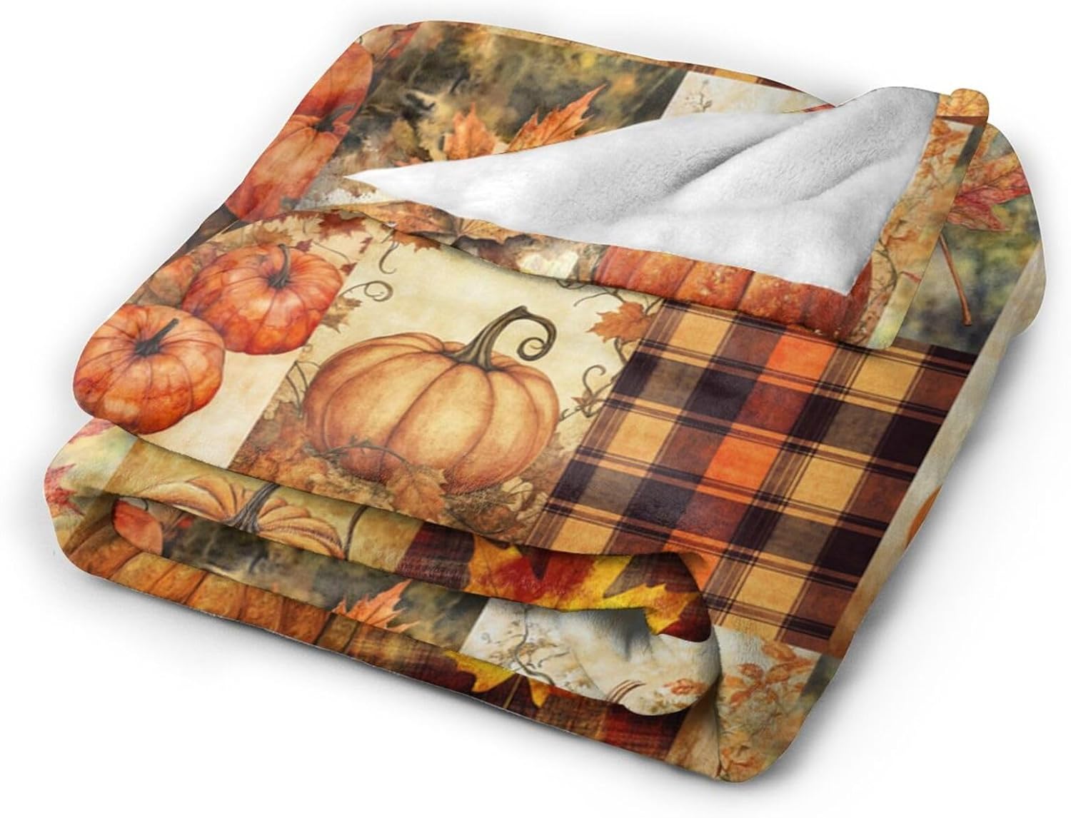 Fall Pumpkin Blanket Autumn Maple Leaf Throw Blanket Plaid Thanksgiving Orange Flannel Stuff Merch Cozy Decor Fleece Soft Plush Fuzzy Warm Lightweight Bedding Gifts for Women Girls Couch 80"X60"