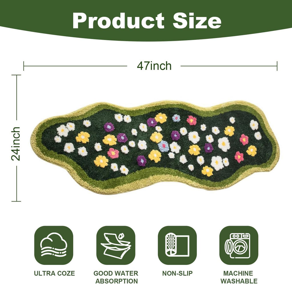 Aesthetic 3D Moss Rug, Super Absorbent Non-Slip Microfiber Grass Mat for Playroom, Irregular Shaped Green Carpet for Forest Bath Mat, Circle Cute Tufted Area Rug Trendy Rugs for Bedroom 48 x 24 in