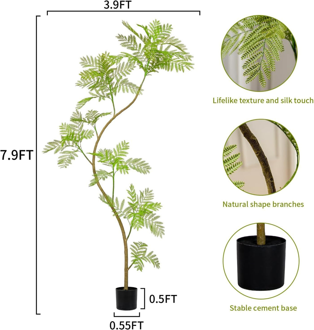 7.9FT Artificial Tree Fake Jacaranda Tree,Faux Tall Tree Lifelike Green Leaves Large Plants Indoor Fake Trees for Home Decor