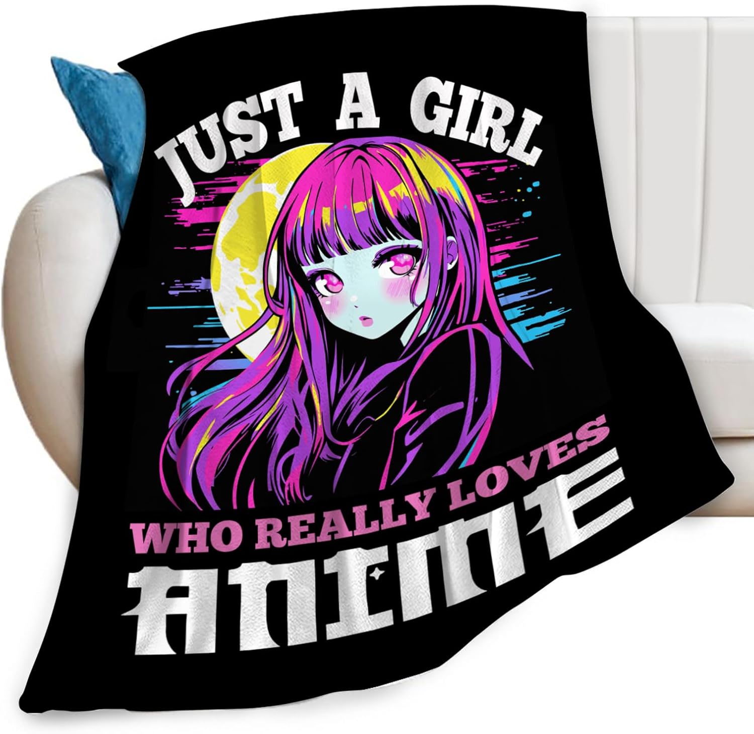Just A Girl Who Loves Anime Throw Blanket Anime Print Throw Blankets Gifts for Couch Sofa Bed Stuff Decor Soft Cozy Fleece Plush Warm Flannel Bedding for Lover 50"x60"