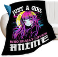Just A Girl Who Loves Anime Throw Blanket Anime Print Throw Blankets Gifts for Couch Sofa Bed Stuff Decor Soft Cozy Fleece Plush Warm Flannel Bedding for Lover 60"x80"