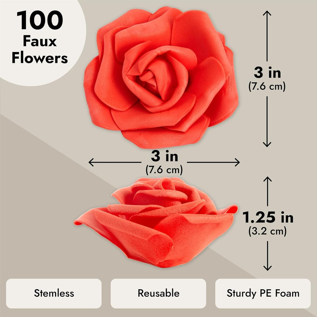 Juvale Artificial Carnations - Wedding Decor & Centerpiece Table Decorations - Artificial Flowers Bulk & Bridal Bouquet - Faux Flowers for Vase & Floral Decorations - 100 Pack, 3 in Dia, Red