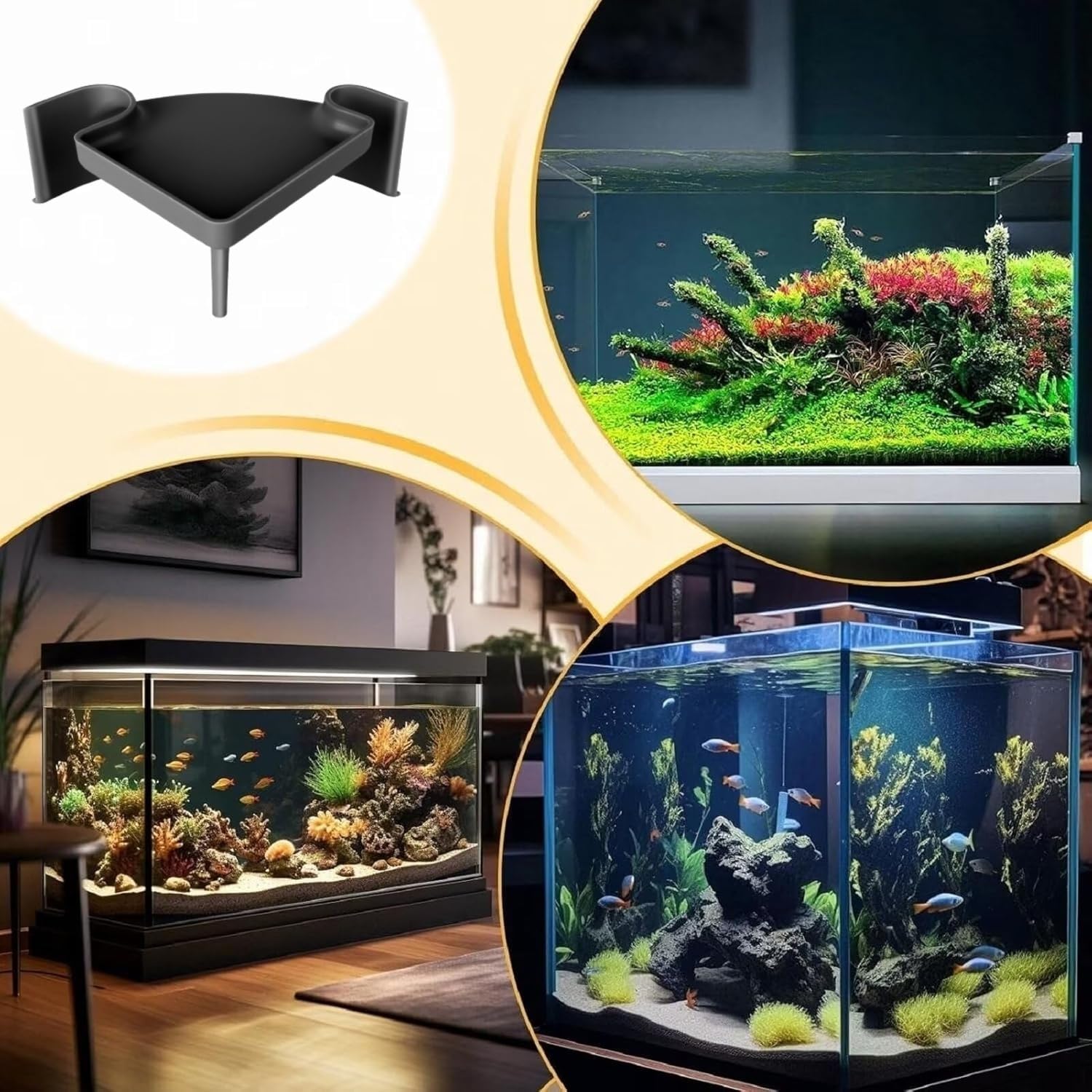 Aquarium Cave Hideout with Viewing Window – Corner Fish Tank Tunnel for Pleco, Cory Catfish, Kuhli Loach, Shrimp & Betta – 2 Hole Plastic Breeding Shelter for Bottom Dwellers (6"x6"x2.5")