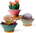 6 Inch Glazed Terracotta Succulent Pot Planter Small Plant Pot with Drainage Hole and Bamboo Saucer Cactus Ceramic Pot Set of 3 (Light Green Pink White)