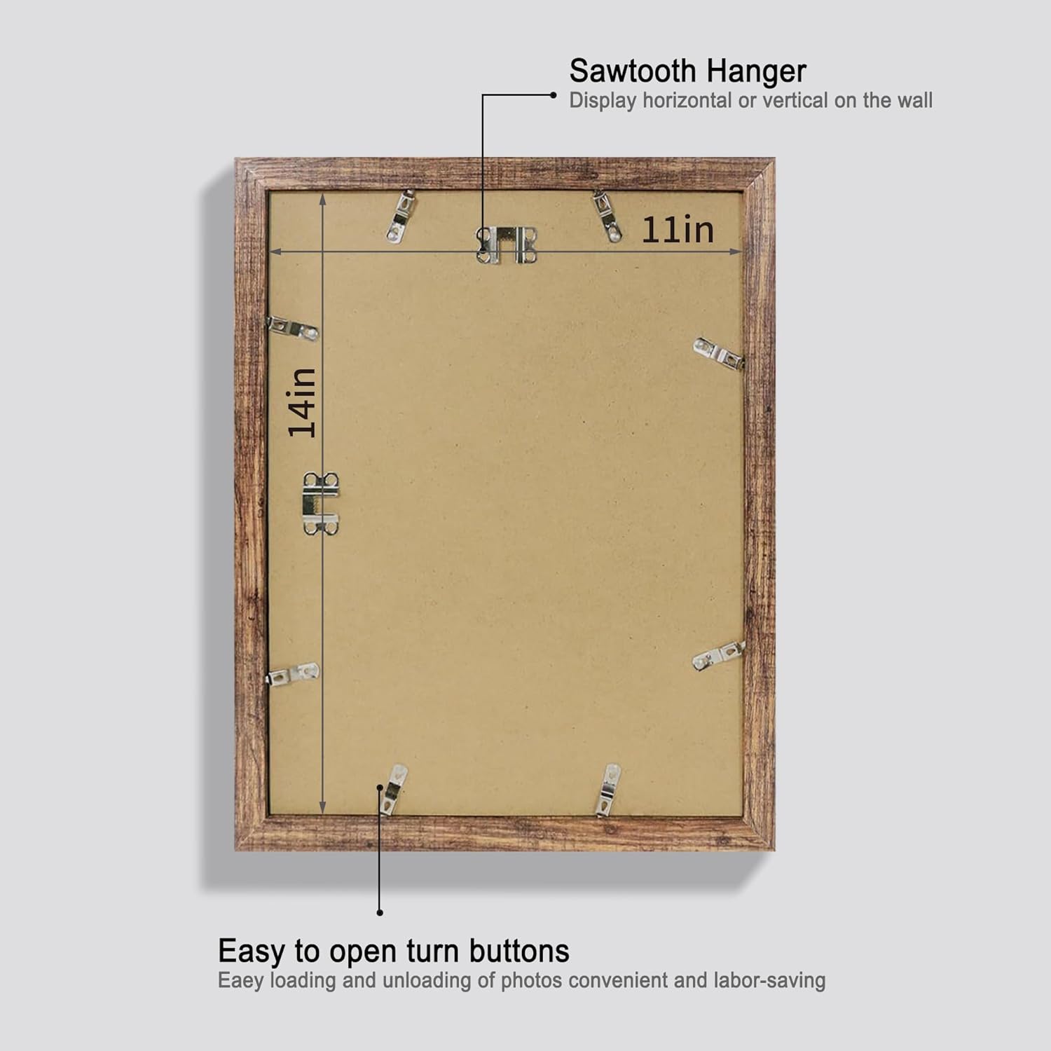 11x14 Picture Frame Set of 4, Made of Glass and Rustic Brown Wooden Frame, Display 8x10 Pictures with Mat or 11 x 14 Posters without Mat for Wall Mounting, Gallery Photo Frames