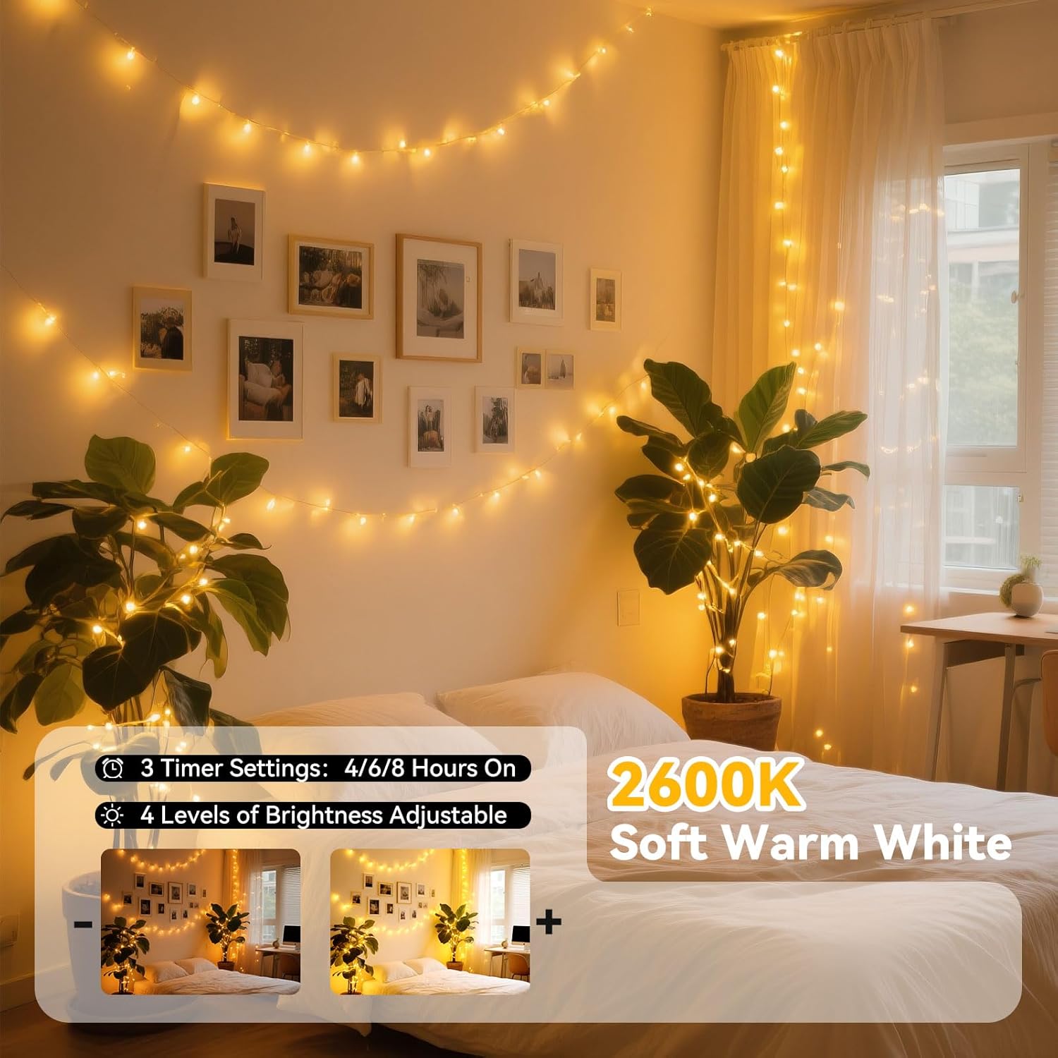 Lithome Led Christmas Fairy Lights Plug In, 200LED 66FT Color Changing Fairy Lights with Remote, 9 Modes Led Christmas Lights Indoor Dimmable, RGB Fairy String Lights Twinkle for Xmas Home Party Decor