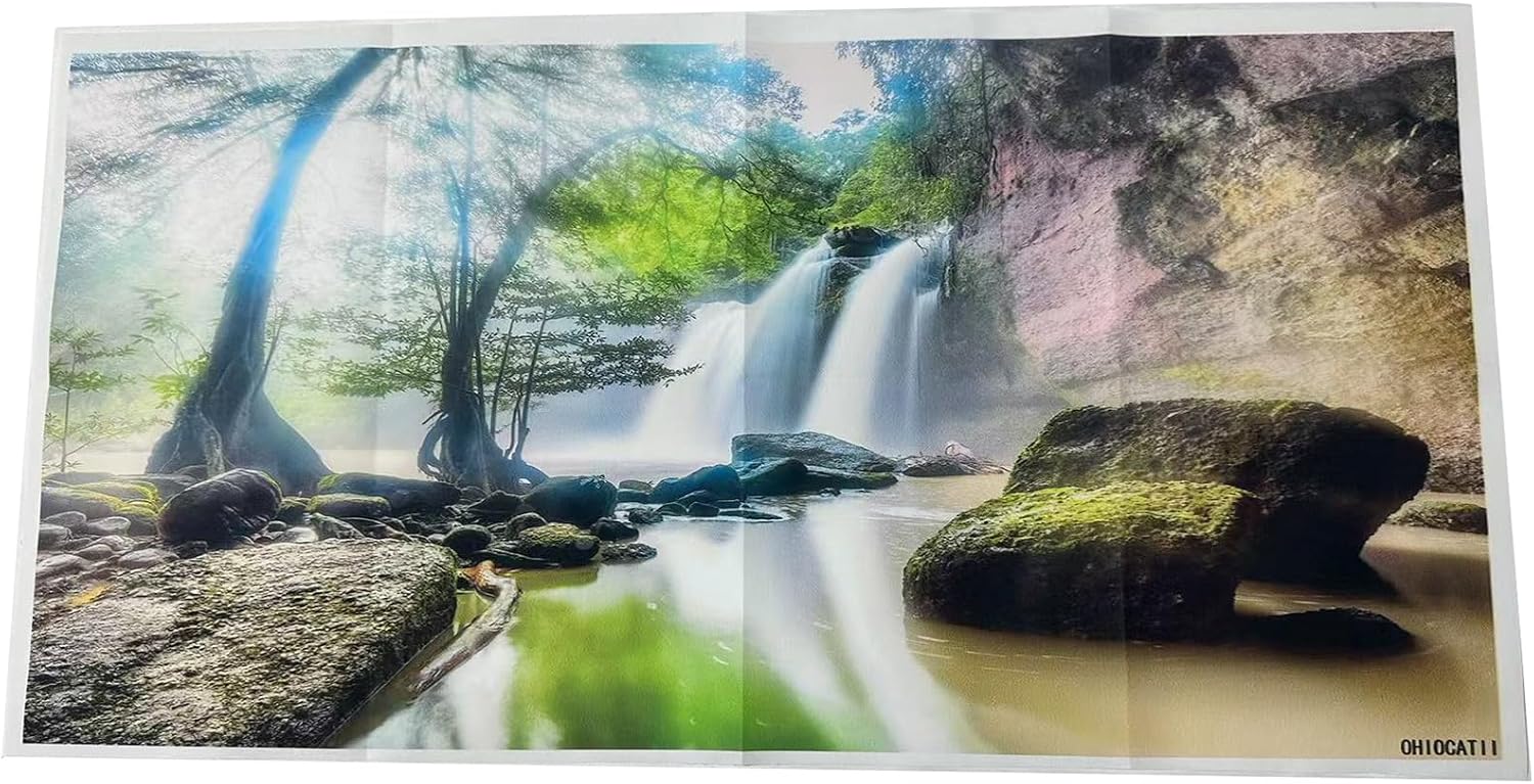 Waterfall Aquarium Background Jungle Rainforest Natural Landscape Terrarium Background Jungle Style Tranquil Stream Fish Tank Background Fall Forest Sunbeams Reptile Background 24x12in