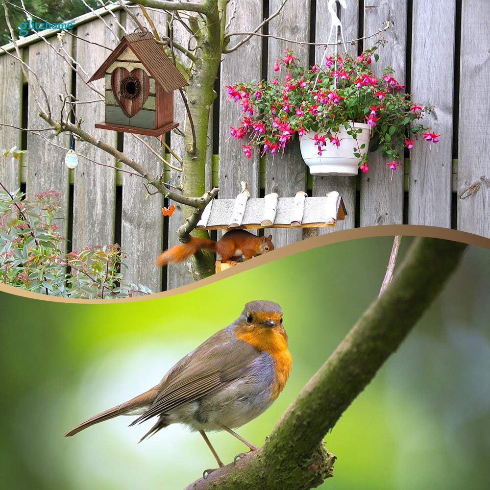 Glitzhome Hanging Bird House for Outdoor, 8.75" H Decorative Pet Cottage Distressed Heart Wooden Birdhouse for Outside,Graden Birdhouse for Bluebird Hummingbird Wren Finch Cardinals Cedar