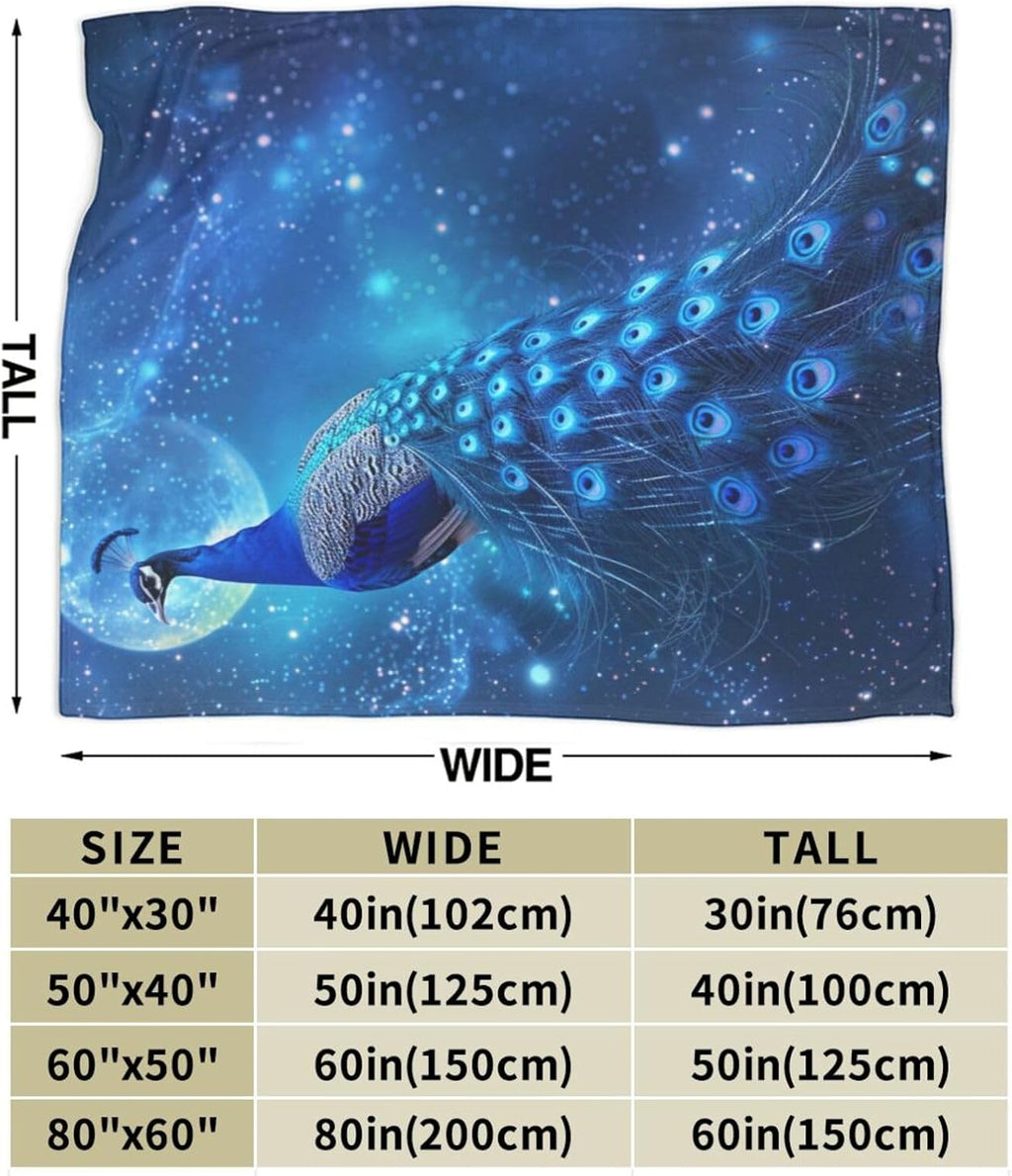 Peacock Blanket Peacock Throw Blanket Animals Flannel Stuff Merch Cozy Decor Fleece Plush Fuzzy Warm Soft Lightweight Bedding Gifts for Girls Women Men Boy Couch Sofa 60"X50"