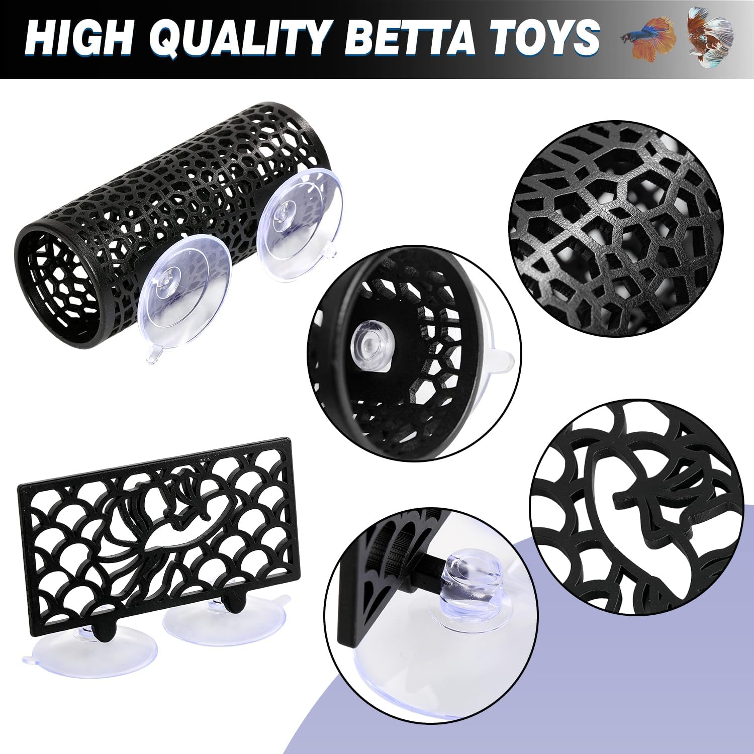 Abizoo Betta Fish Tank Accessories Decorations,Betta Tunnel Swim Tube Black Soft Edged Betta Hammock Bed, Shrimp Guppies Hideout Betta Shelter Toys, Aquarium Moss Ledge - Perfect for Betta Tanks