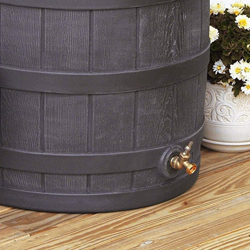 Good Ideas Rain Wizard 50 Gallon Plastic Outdoor Home Rain Barrel Water Storage Collector with Brass Spigot and Flat Back Design, Oak (3 Pack)