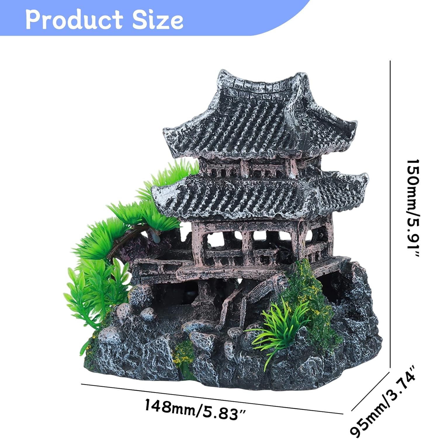 Saim Extra Large Aquarium Decorations, Resin Castle and Artificial Rock with Plants (Ancient Temple with Mountain) Fish Hideout Cave for Amano Shrimp Cichlid to Play, Hide and Rest Hardscape