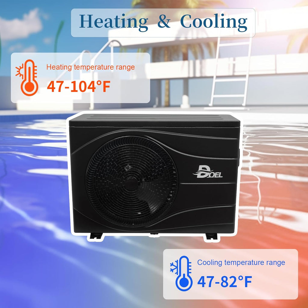 DOEL Swimming Pool Heat Pump, 44000BTU Full DC Inverter Pool Heater for Above and In Ground Pools and Spas, 13kW High Efficiency Pool Heater with WiFi Smart Control Panel, 220-240v