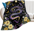 Purple Snake Blanket Fantasy Floral Reptiles Throw Blankets Gifts for Girls Boys Kids Snake Lover Soft Cozy Fleece Plush for Couch Sofa Bed 80"x60"