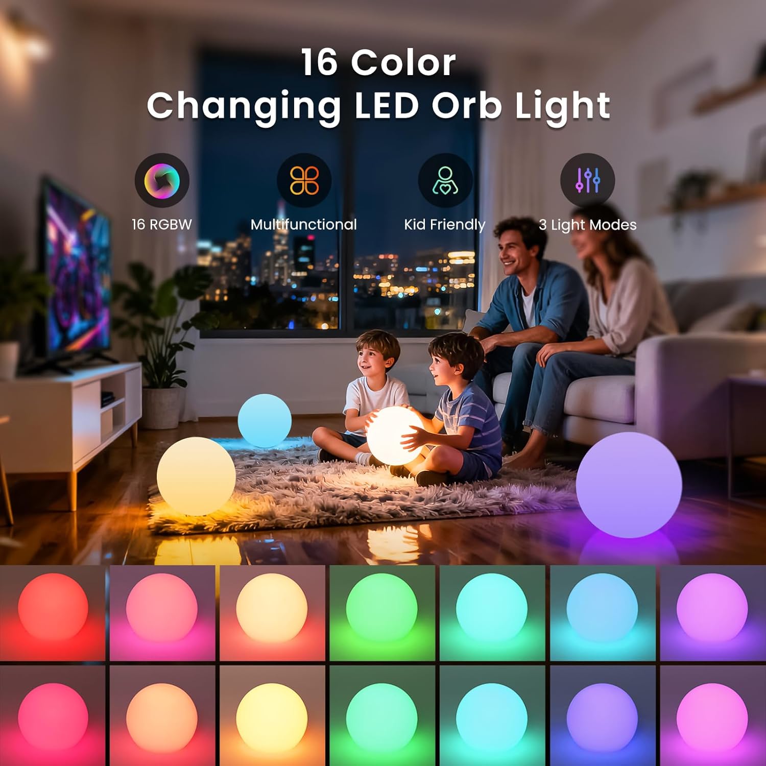 LOFTEK 8-inch LED Night Light Ball: 16 RGB Colors and Dimmable Globe Light with Remote, Upgraded Folding Handle, Seamless Matte Housing, Rechargeable IP65 Floating Pool Light, for Nursery or Decor