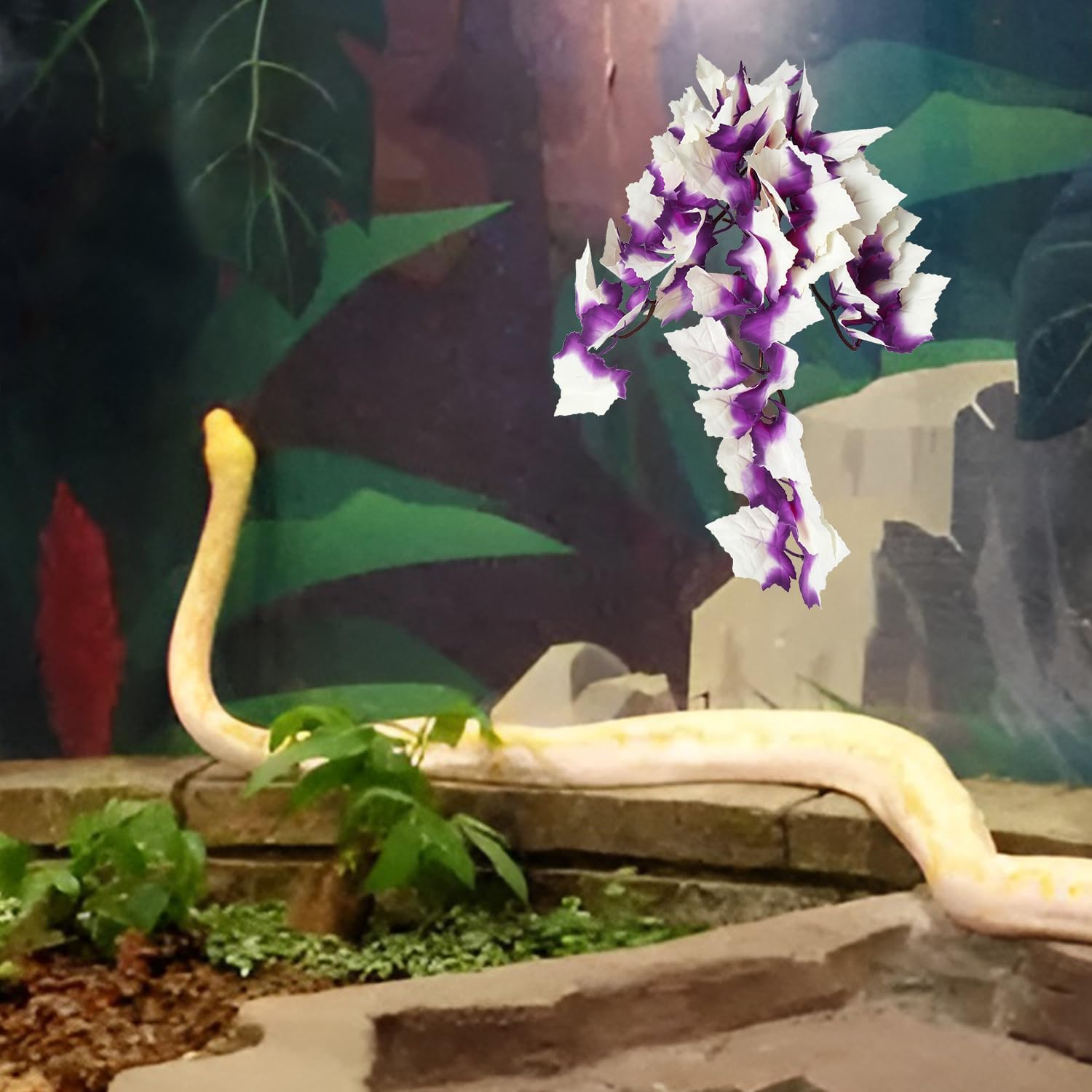 Dsoar Aquarium Artificial Plant Reptiles Plants with Suction Cup for Terrarium Fish Tank Landscape Decoration Hanging Silk Purple Leaves Plants