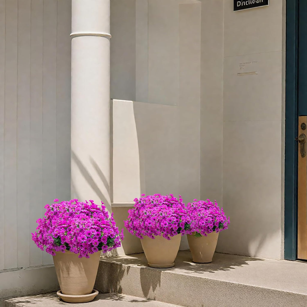 Artificial Flowers for Outdoors,UV Resistant Artificial Outdoor Flowers,Not-Fading Faux Flowers for Outdoor Planters for Front Door Porch Yard Patio Garden Home Decor,12 Bundles,Fuchsia