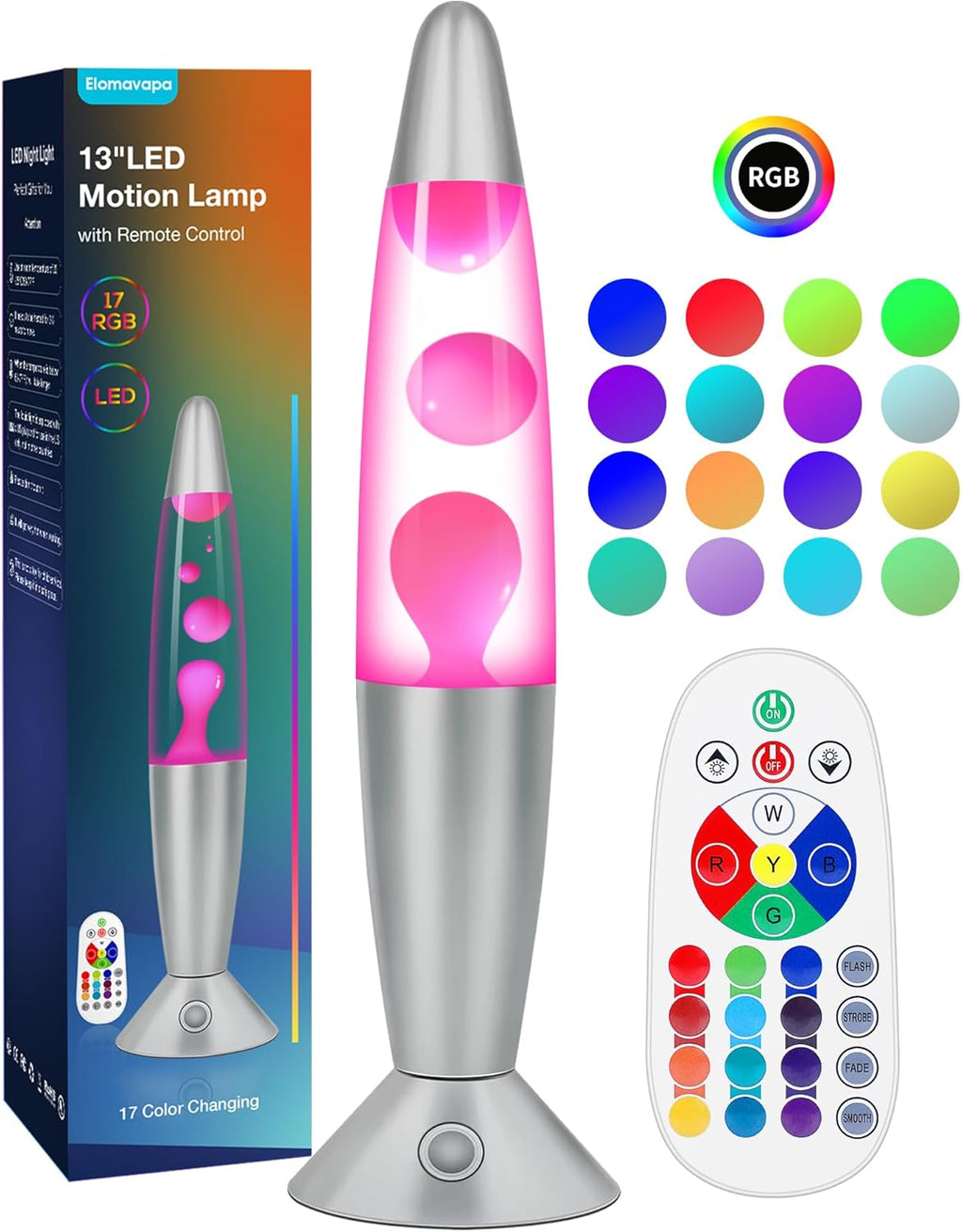 17 Colors Changing Liquid Motion Lamp with Remote: 13.5" Pink LED Night Light for Kids Adults - Relaxing Table lamp for Bedroom Office - Glitter Mood Lighting for Home Decor Christmas Decorations