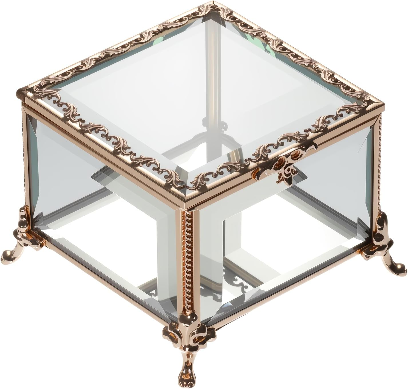 Glass Vintage Jewelry Box Keepsake storage Trinket Ring Display Box Home Decor Beveled Clear Glass Box Organizer(4.6x4.6x3.2Inches)