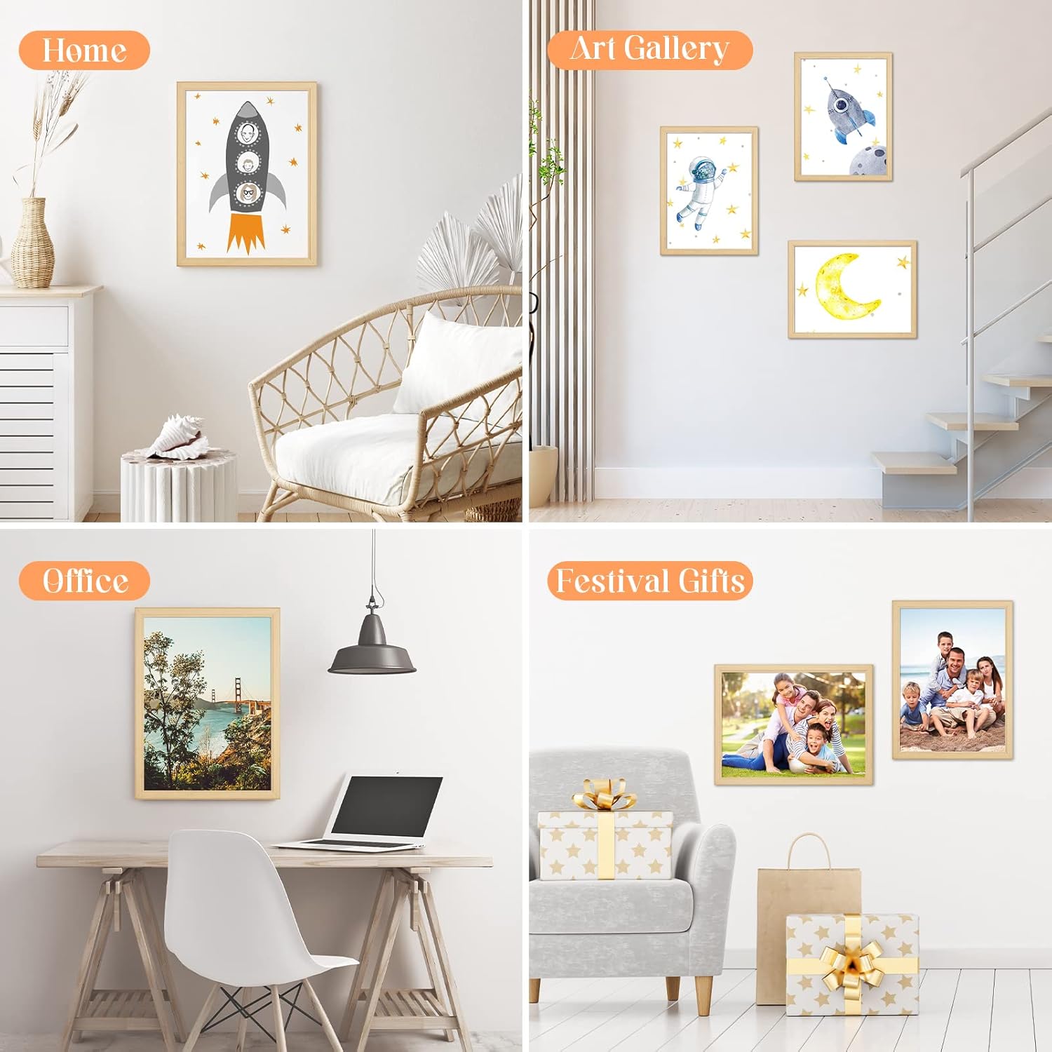 12x16 Wood Picture Frame, Rustic Natural 16x12in Woodgrain Frame, Modern Beige 12 x 16 inch Gallery Wall Photo Poster Frame with HD Plexiglass, Horizontal Vertical Wall Mounting Display 1pcs