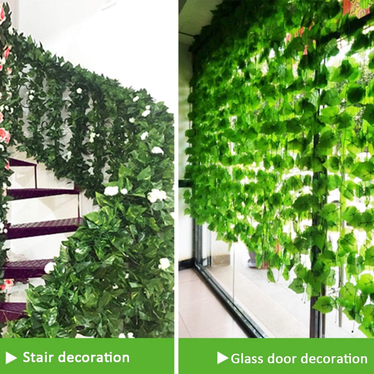 Epipremnum Aureum Leaves, Green Vines Fake Plant Vine Leaves, Hanging Fake Vine Leaves, Home Kitchen Garden Office Wedding Wall Decor (Pack of 12 86 Inch Fake Plants)