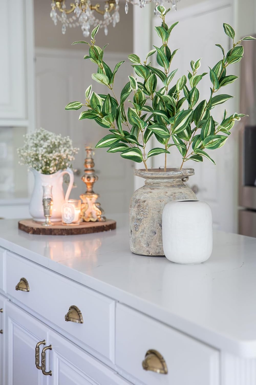 Hollyone 3Pcs Artificial Greenery Stems Faux Branches for Vase Tradescantia Zebrina Fake Leaves Branches 29.5 inch Long Stems Plants Leaf Bushes for Party Wedding Wall Indoor Outdoor Home Decor Green
