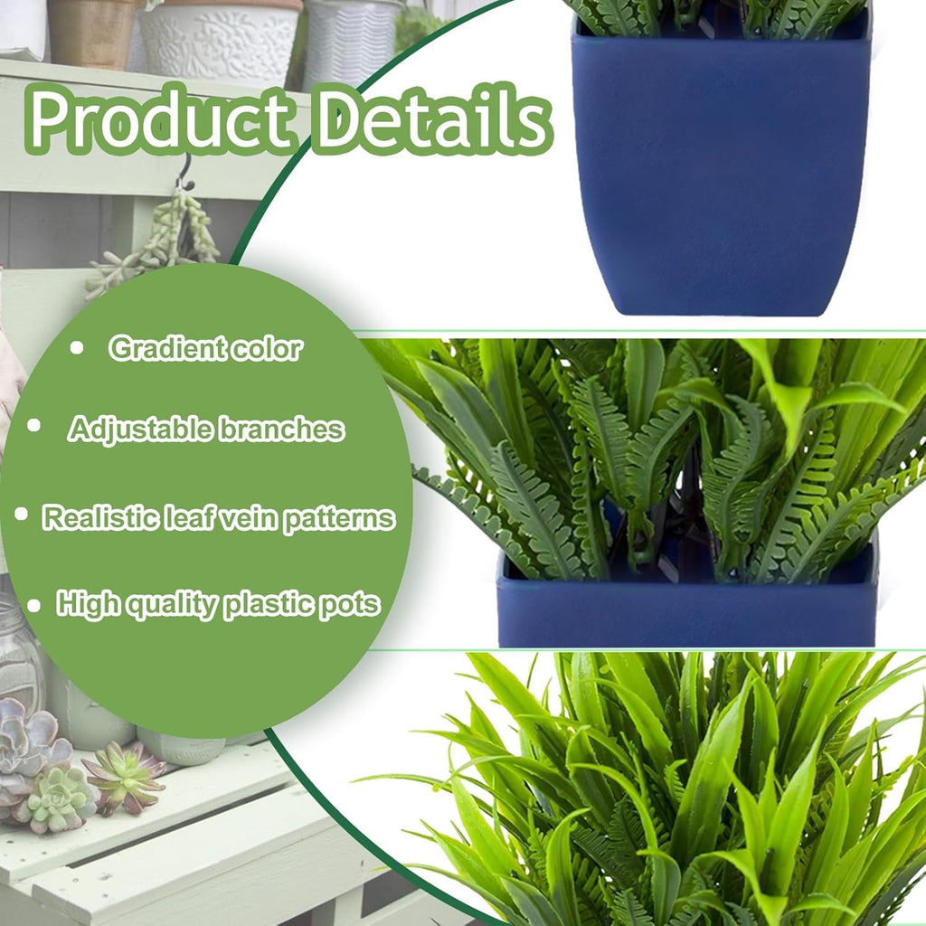 Grever 4 Pack Small Fake Plants in Blue Pot Mini Artificial Potted Plants for Home Bathroom Office Table Desk Shelf Indoor Decor