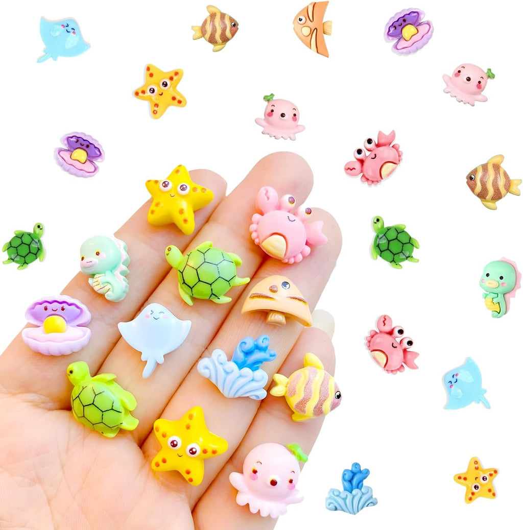 100 pcs Mini Ocean Resin Animals Plastic Animals Marine Miniature Aquarium Ornaments Decorations for DIY Fish Tank Potted Micro Fairy Garden Dollhouse (100PCS Marine Animal Set)
