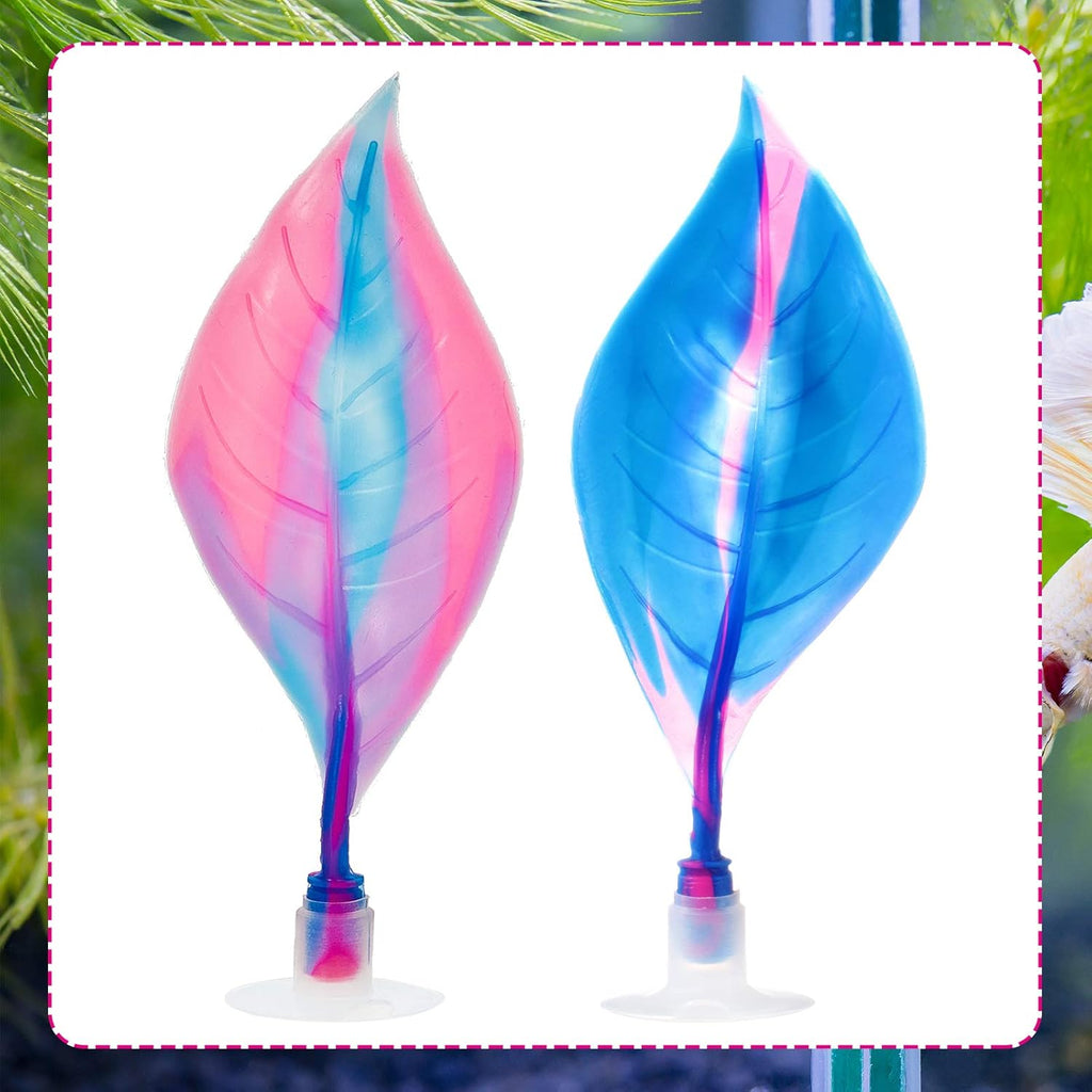 WILLBOND 2 Pieces Silicone Betta Fish Bed Leaf Hammock Betta Fish Tank Accessories, Practical Resting Spot, No Bpa, Comfortable and Safe(Blue, Pink)