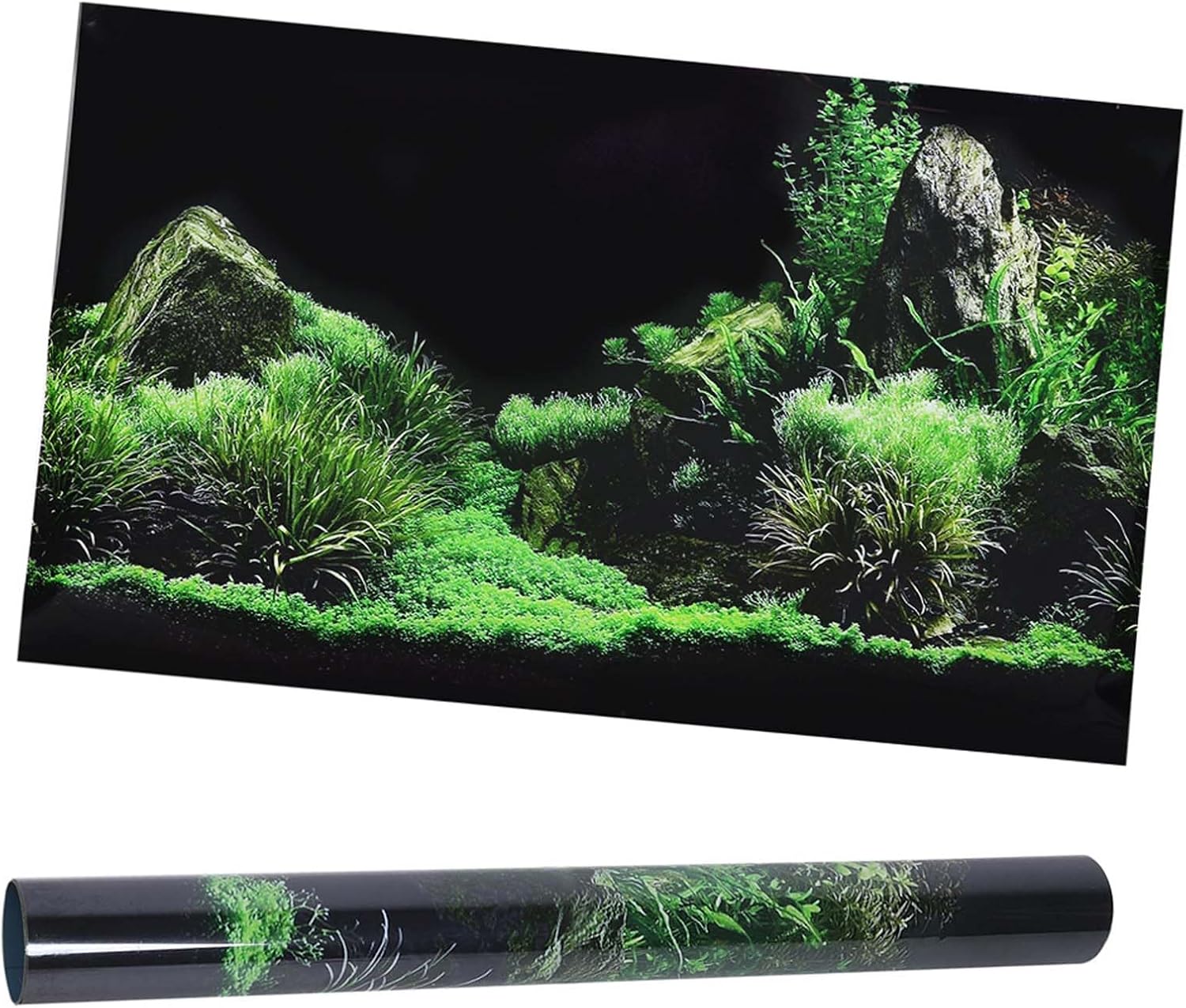 Aquarium Poster, Seafloor Water Grass Fish Background Decoration 3D PVC Self Adhesive Fish Wallpaper Sticker for Aquarium Fish Decoration(24.0 x 15.7in)